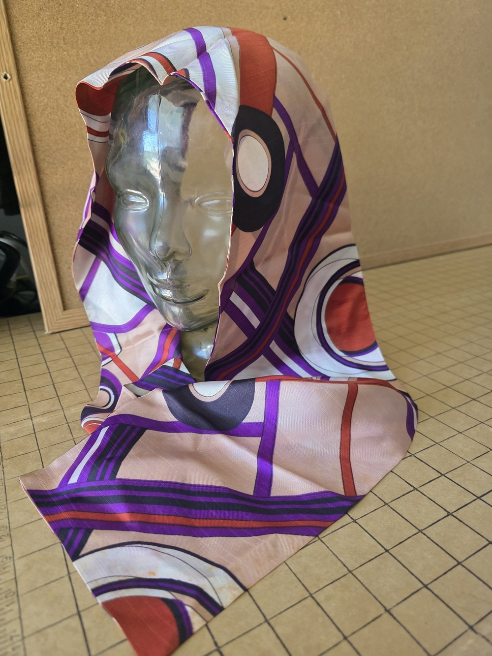 Vintage 1960s Mod Geometric Scarf Pucci Style Abstract Purple Long Neck Mod